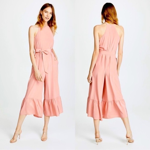 TIBI Silk halter jumpsuits ruffles Barbie pink boho women’s size 10 - Picture 1 of 12